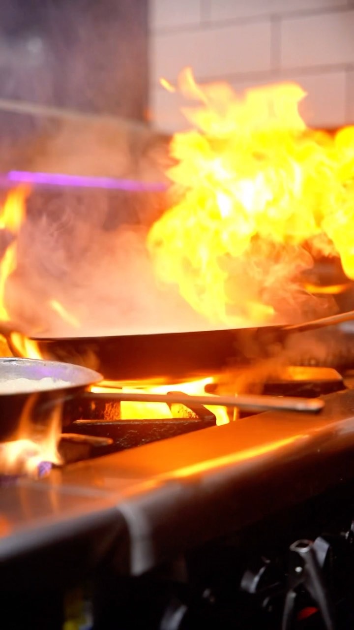 Flames rising from the Jailhouse kitchen